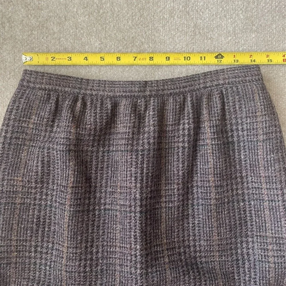 Vintage Bretton Place Skirt Womens 12 Grey Multicolor Plaid 100% Wool Lined Slit